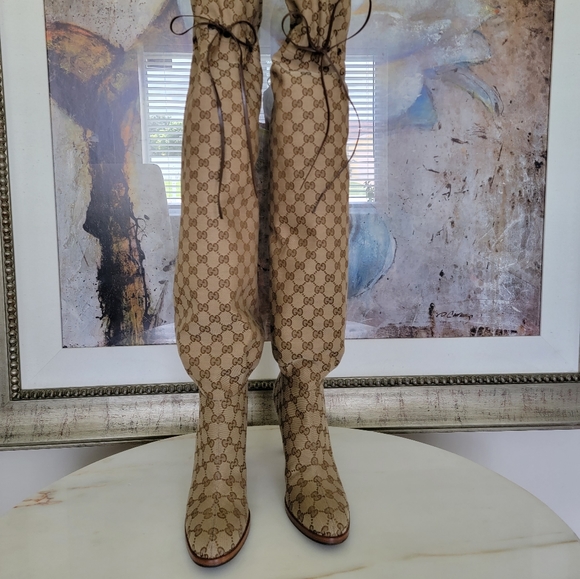 Gucci Lisa Over The Knee Boots GG Supreme Monogram Canvas Size 9 40 - Picture 10 of 10